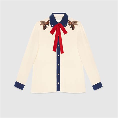 gucci embroidered silk shirt|gucci silk shirt women's.